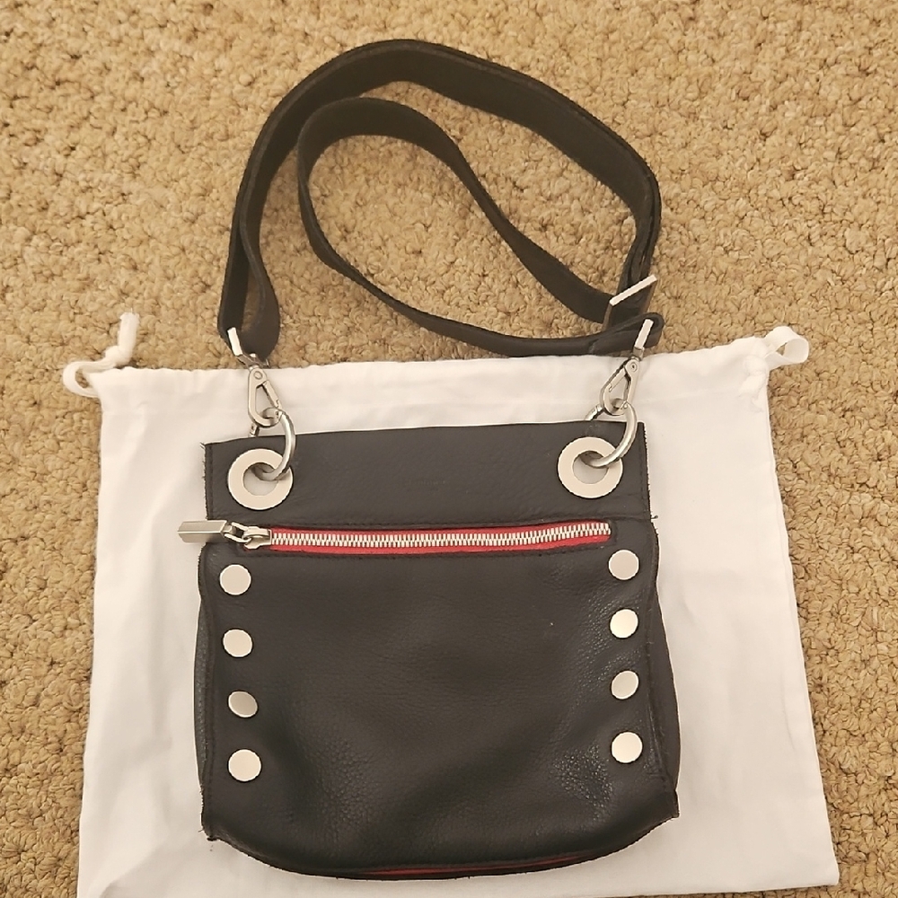 Hammitt Tony, Black Crossbody Bag with Red Zip and Silver Studs